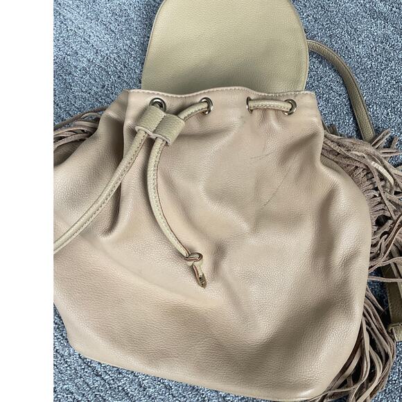 NEW Sam Edelman Supple LEATHER Boho Festival FIFI FRINGE Tan Drawstring Backpack - Picture 7 of 10